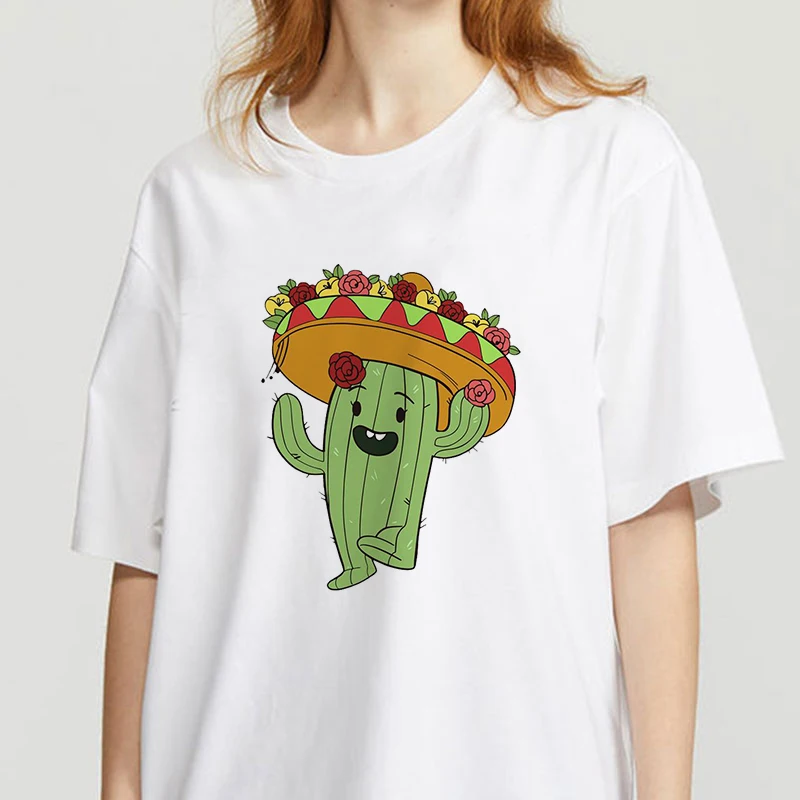 

The Great Wave of Aesthetic T-Shirt Women Tumblr 90s Fashion Graphic Tee Cute T Shirts And Cactus cartoon Summer Tops Female