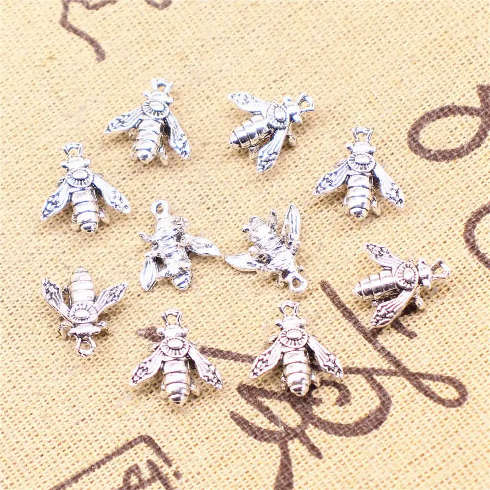 

Charms for jewelry making 10pcs 14x15mm antique silver color Bee charms