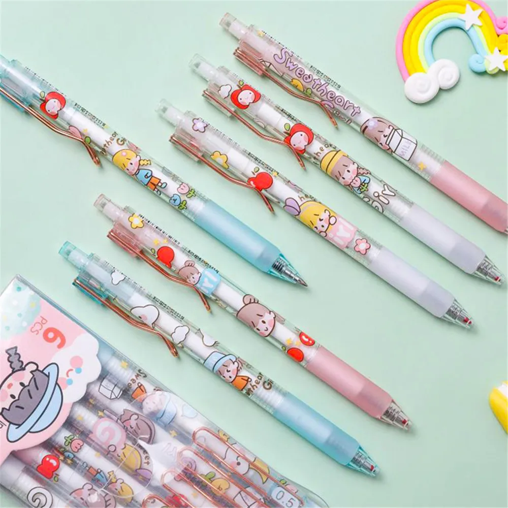 

1pc Cartoon Girl Mechanical Automatic Gel Pen 0.5mm Black Ink Signature Pen Kawaii Writing Tools Office Supplies Cute Stationery