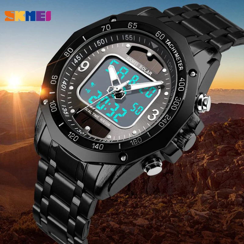 Черные роскошные мужские кварцевые цифровые часы SKMEI Топ бренд хронограф