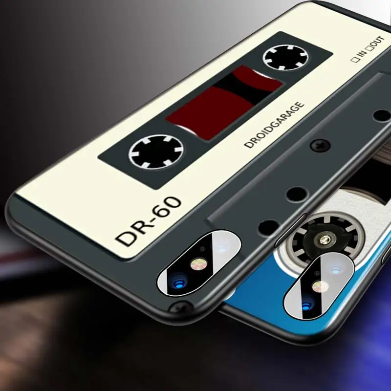 

For iPhone 12 11 Pro Max mini Bright Black Case Vintage Magnetic Tape Cassette for iPhone Max XR X 8 7 6 Plus 5S SE Phone Case