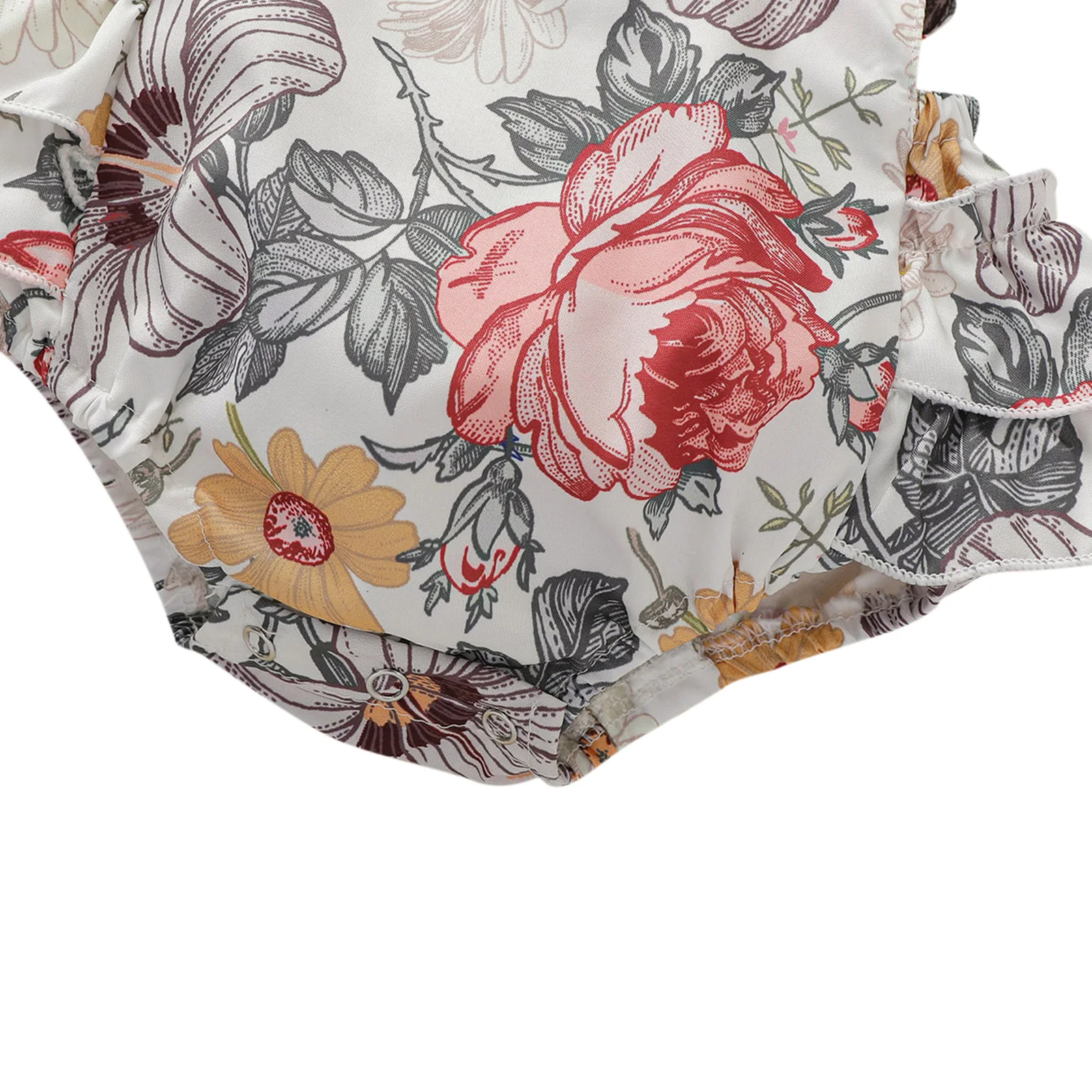 

2021 New Summer 0-24M Baby Girl Floral Print Lace Bodysuit Side Ruffled Back Bow Infant Toddler Newborn Clothes Outfit