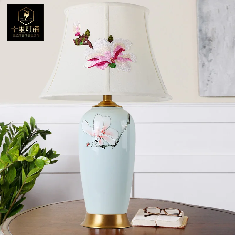 Китайская керамическая Настольная лампа с ручной росписью для кабинета гостиной