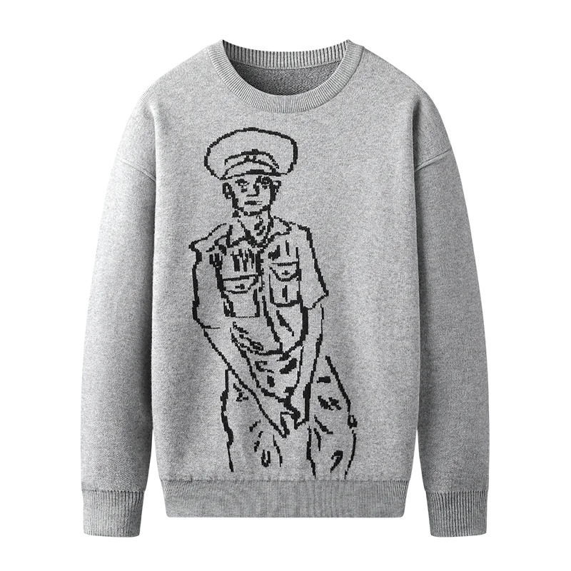 

Свитер Varsanol мужской вязаный с круглым вырезом, пуловер с мультяшным рисунком, 100% хлопок, модные базовые свитера, зима