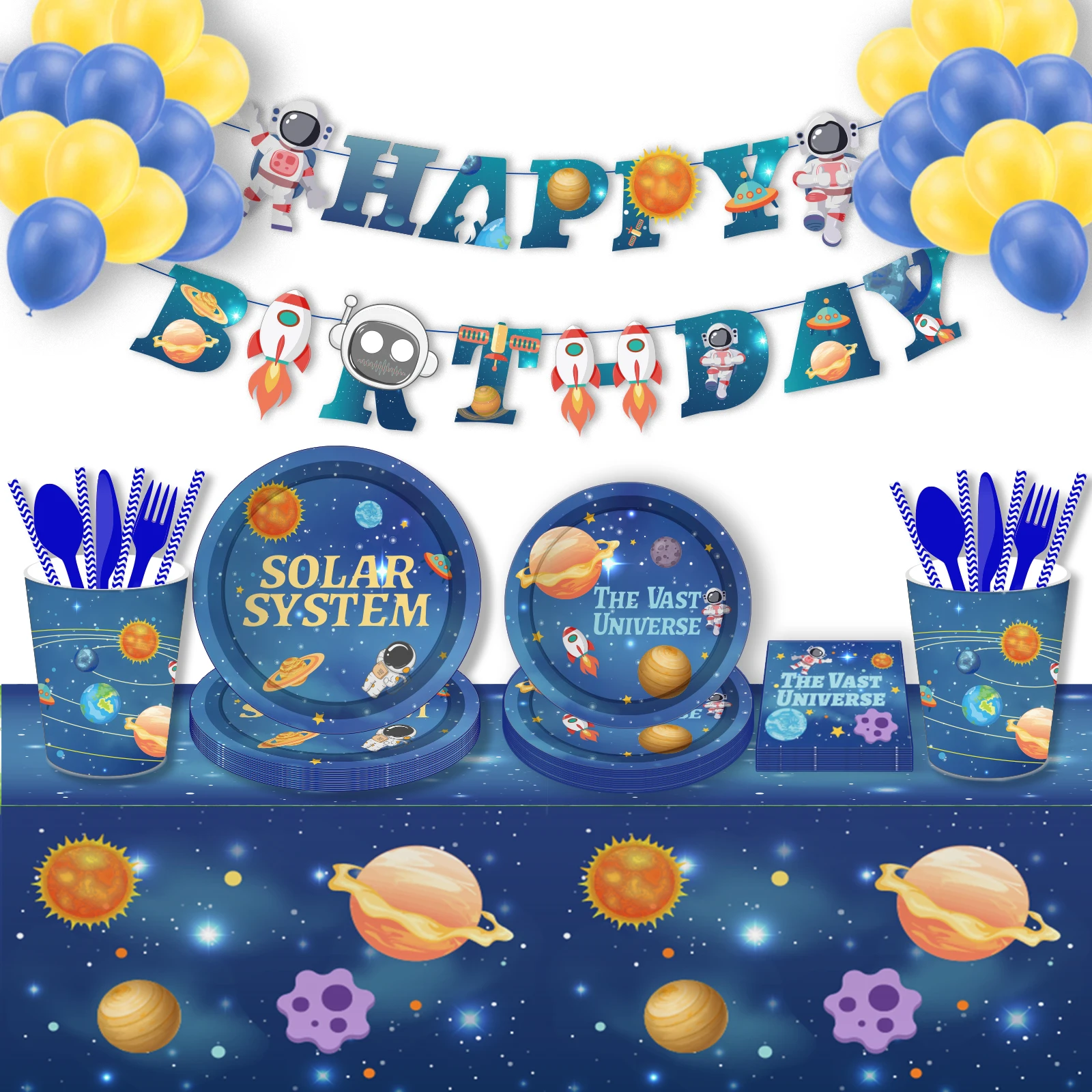 

Astronauts Planets Party Disposable Tableware Planetary Solar System Party Kids Blue Starry Sky Birthday Party The Vast Universe