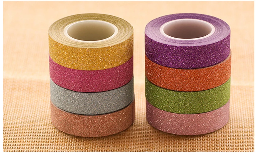 

New Arrival Adhesive Silver Golden Glitter Washi Tape Scrapbooking Christmas Party Kawaii Cute Decorative Paper Crafts Hot Sale