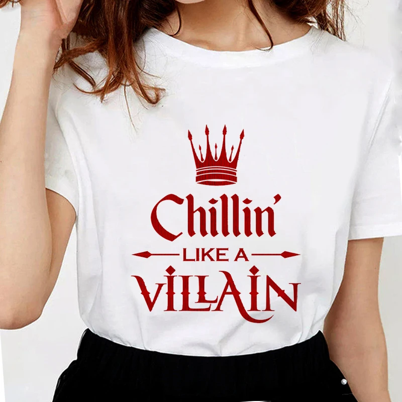 Винно черная футболка в ретро стиле Женская забавная с надписью Chillin как злодей