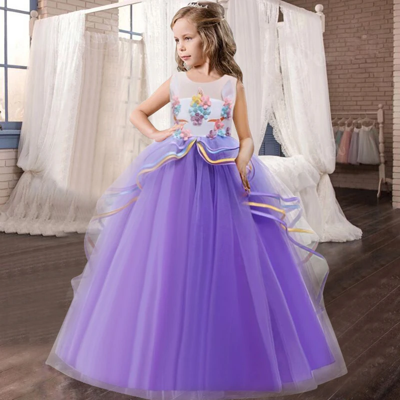 5 8 10 12 14T Unicorn Girls Dress Baby Kids Wedding Party Princess Pageant Children Costume Clothes Vestidos Infantil | Детская одежда