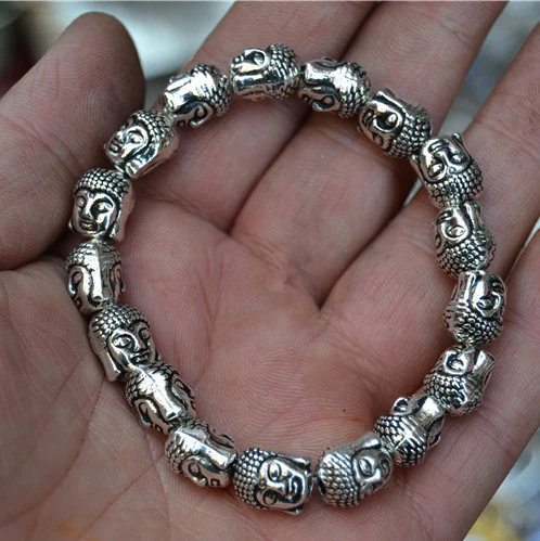 Новая голова Будды Sakyamuni ручная цепочка из тибетского серебра | Дом и сад