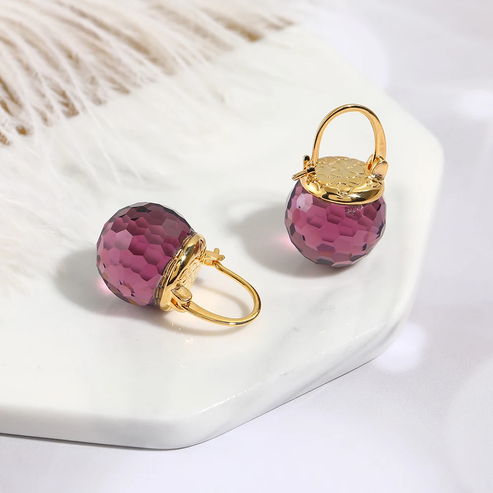 

Vanssey Luxury Fashion Jewelry Purple Austrian Crystal Ball Heart Drop Earrings Wedding Party Accessories for Women 2020 New