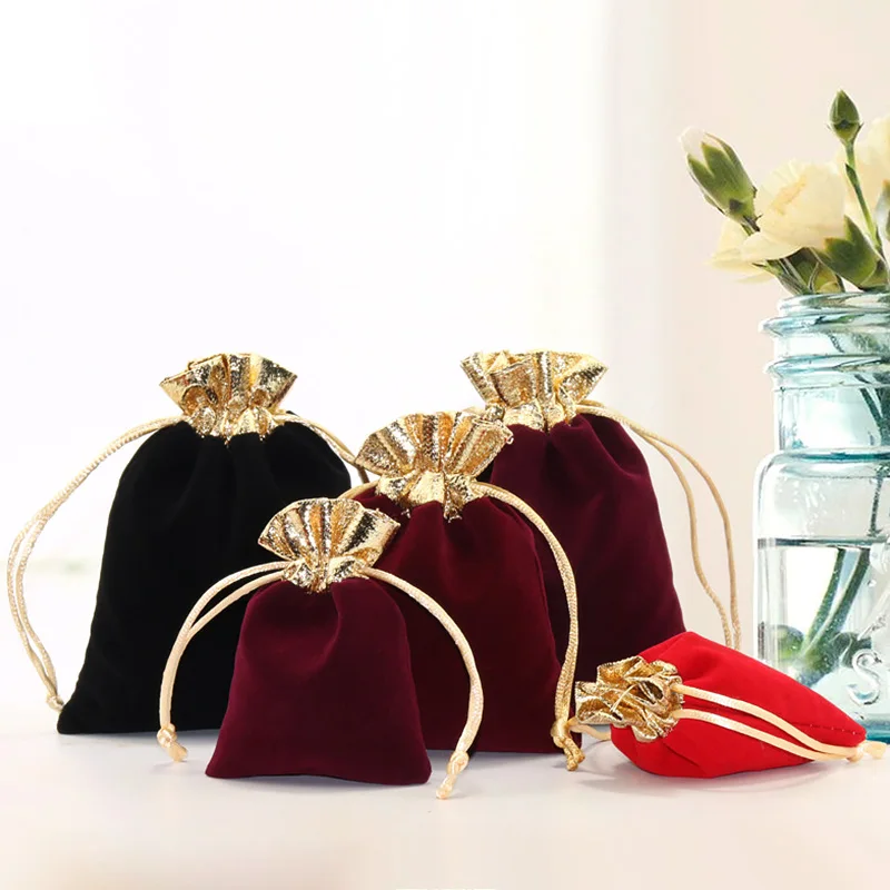10pcs/lot Vintage Velvet Package Bags 7x9 10x12 12x15cm Wine Red Organza Drawstring Gift Wedding Jewelry Packaging Pouches | Дом и сад