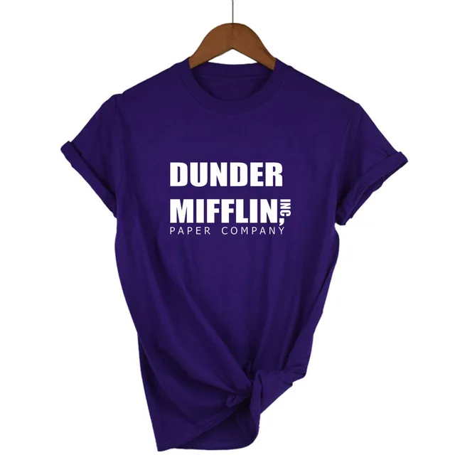 Purple-W Офисная Футболка женская dander Mifflin inc. бумажная компания Wernham Hogg ТВ шоу Майкл Скотт Космос женская футболка - Цвет: Purple-W