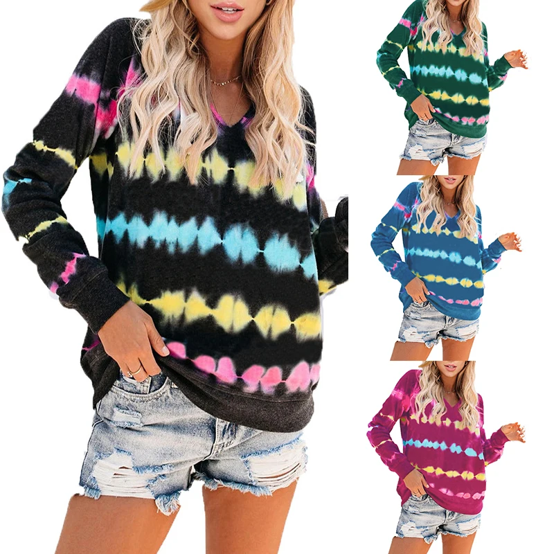 

Raglan Long Sleeve Sweatshirt Tie Dye Striped Street Harajuku Xxl Hoodie Cord Polerones 2021 Women Casual Long Sleeve Hoodie Fit