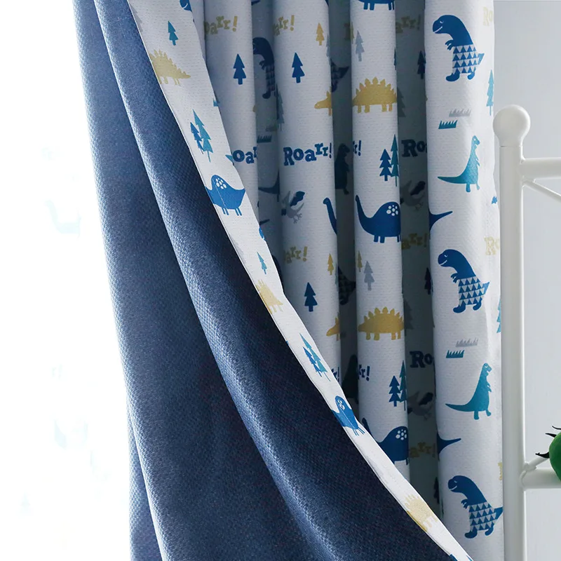Modern Simple Small Dinosaur Blue Printing Shading Curtains for Living Dining Room Bedroom. | Дом и сад