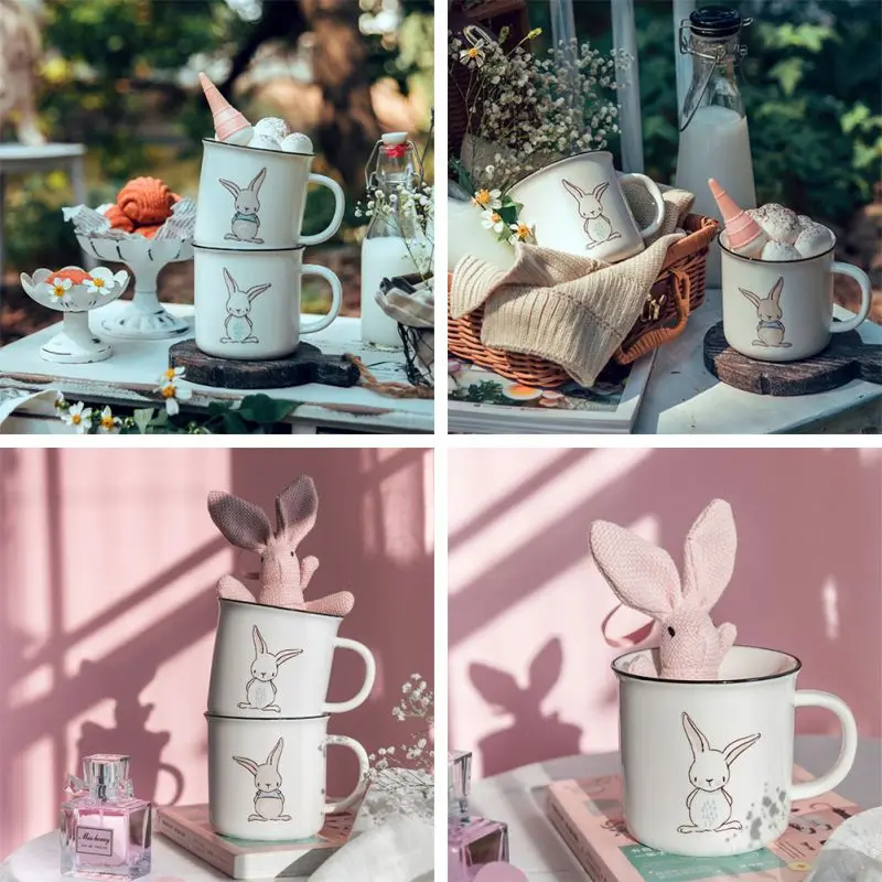 

CXD-Coffee Mugs Creative Cartoon Bunny Milk Mug with Handle Milk Mug Household Coffee Juice Tea Mugs Home Decoration