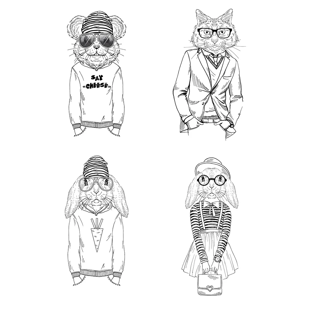 Коллекция прозрачных штампов мультяшных человеческих животных для скрапбукинга