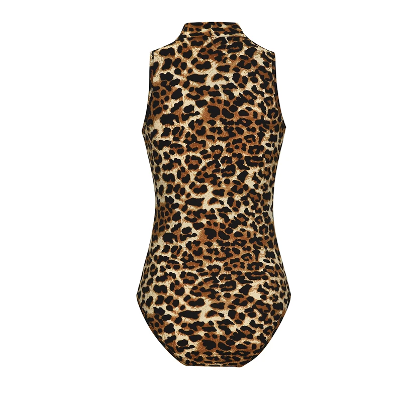 

AIIOU 2020 New Bodycon Bodysuit Sleeveless Casual Turtleneck Rompers Basic Leopard Overalls Body Suits for Women Tops Jumpsuit