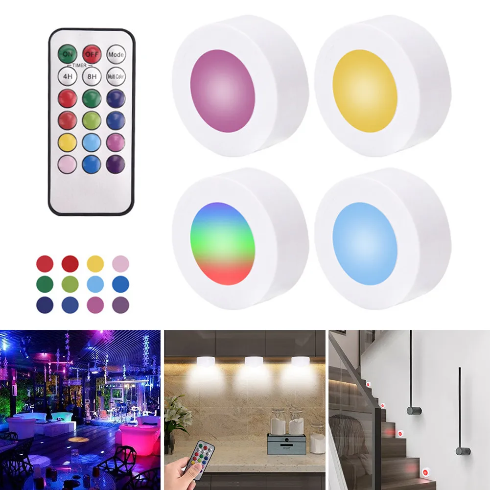 

4 шт. подсветка для шкафа s RGB с дистанционным управлением светодиодная подсветка s 12 цветов сенсорный Диммируемый пульт дистанционного упра...