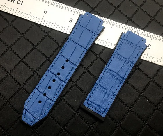Bright blue strap Цветной 25*19 мм из натуральной кожи резиновый силиконовый ремешок для часов с застежкой бабочкой для Hublot ремешок для большого взрыва ремень классический fusion инструменты - Цвет ремешка: Bright blue strap
