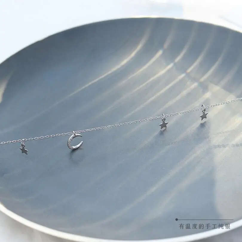 Изысканный циркониевый Кулон Луна Подвески со звездами ожерелья для женщин тренд короткая цепочка на ключицы 925 стерлингового серебра ювелирные изделия SAN149