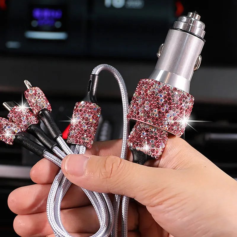 Crystal Diamond Phone 3 In 1 Data Wire Car Cigarette Lighter New Dual USB Charger For IPhone Android Type C GPS Fast | Автомобили и