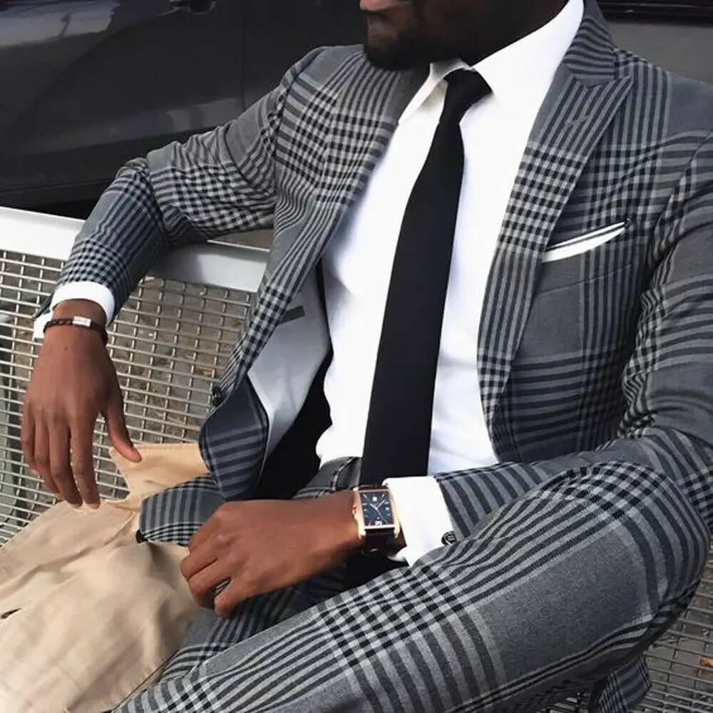 Твидовый мужской костюм Прямые свадебные костюмы Slim Fit homme 2 фото на заказ Деловая
