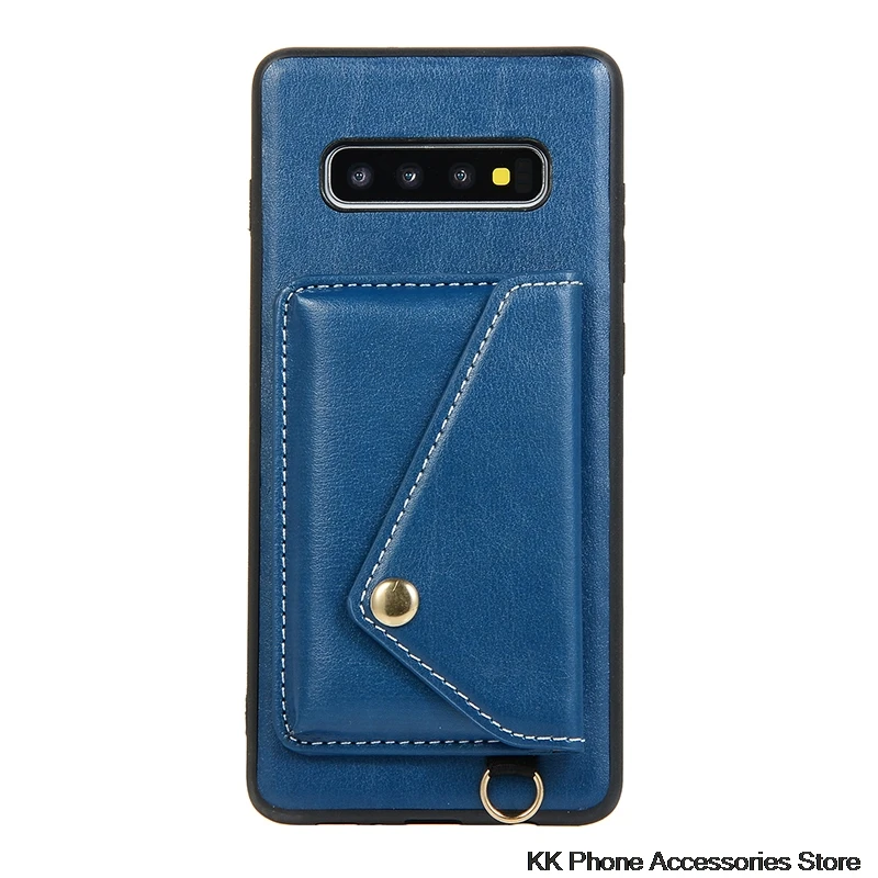 Ретро кожаный чехол с карманом для карт для samsung S9 S10 Plus S10e кошелек через плечо длинный ремешок задняя крышка для samsung Note 9 чехол для телефона - Цвет: Blue