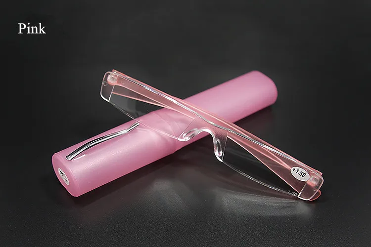 Pink Imwete очки для чтения без оправы Для женщин Для мужчин смолы и прозрачными стеклами Портативный ручечная пробка пресбиопии очки с Чехол+ 1,0 2,0 3,0 - Цвет оправы: Pink
