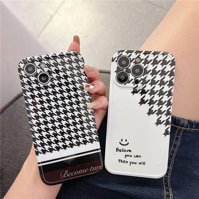 

INS Splice Bird Lattice Text Phone Case For iPhone 7 8 Plus 11 12Pro 13 13Pro X Xs Max Xr Cover Lovely soft IMD silicon Fundas