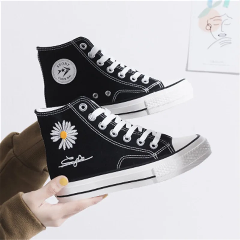 

KPOP G-Dragon Daisy Peaceminusone Platform GD Black White High-Top Canvas Shoes For Fans Collection Decoration G35