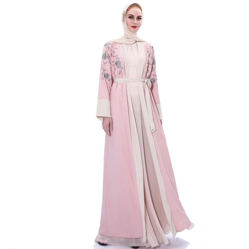 

Donsignet Muslim Dress 2021 Embroidery Chiffon Cardigan Middle East Ramadan Dubai Abaya Turkey Eid Muslim Fashion Robe Belt