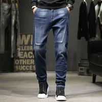 trend baggy jeans men casual patchwork trousers stretch korean style streetwear denim plus size pants
