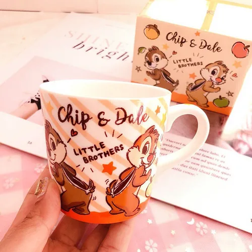 chip n dale with box Мультфильм Стич Русалочка Ариэль чип н Дейл Дак Мистер Картофельная головка фарфоровая керамическая чайная кофейная кружка чашка - Цвет: chip n dale with box