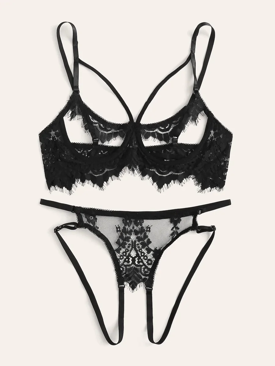 Комплект женского нижнего белья из 2 предметов белый пикантный сетчатый