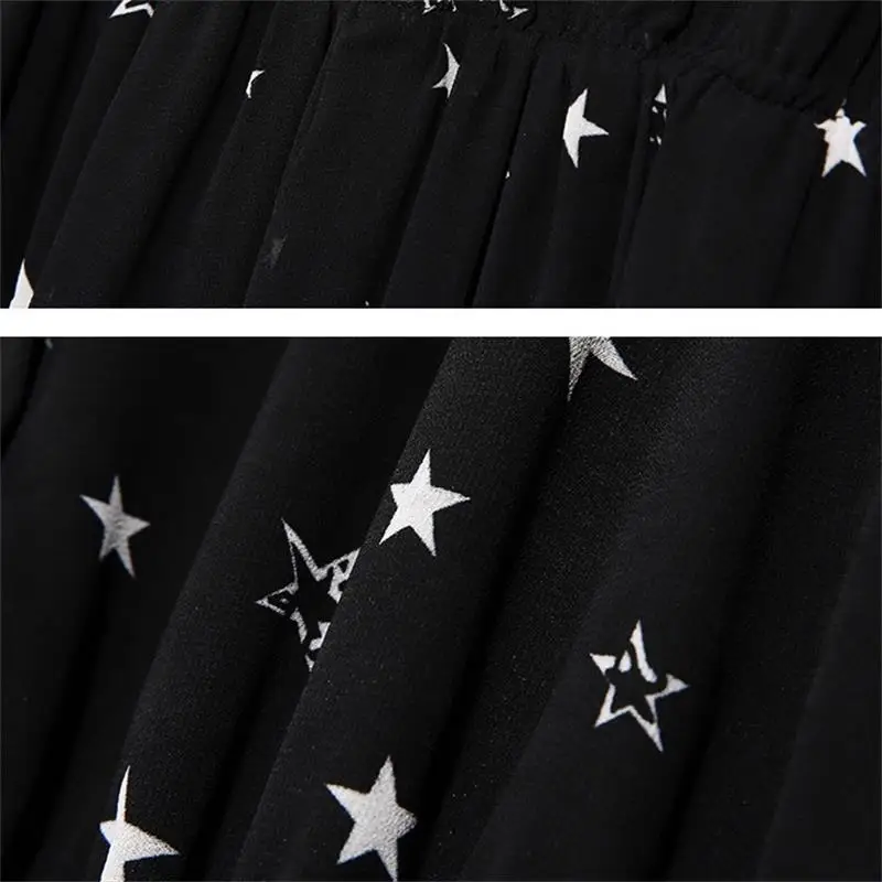2019 Women Dress Amazon Wish Autumn And Winter Printed round Neck Long Sleeve Large black print fat sister long Chiffon dress |