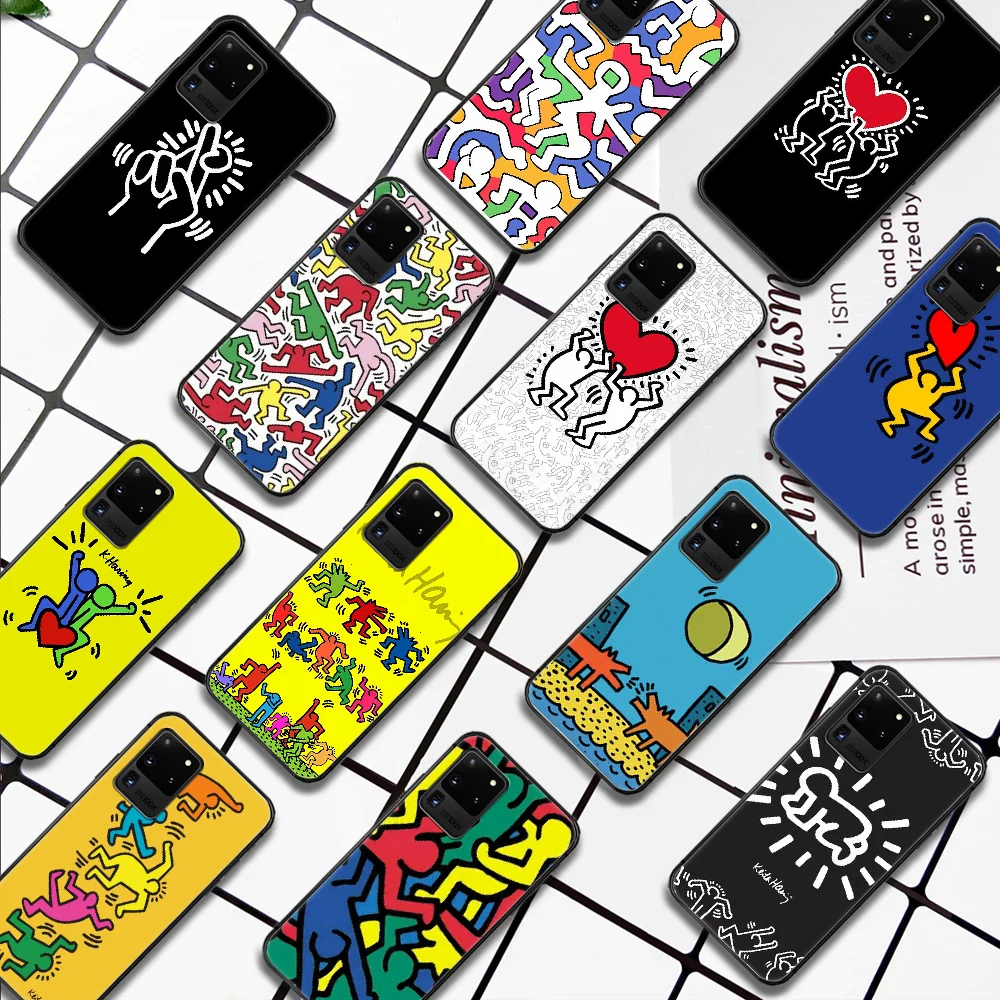 

Fashion Keith Harings art abstract Phone Case For Samsung Galaxy Note S 8 9 10 20 Plus E Lite Uitra black Bumper Pretty Coque