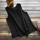 Блузка ZANZEA женская с круглым вырезом, повседневный винтажный мешковатый Топ, асимметричная Однотонная рубашка без рукавов, лето 2021