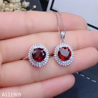 kjjeaxcmy boutique jewelry 925 sterling silver inlaid natural garnet pendant ring womens set support detection
