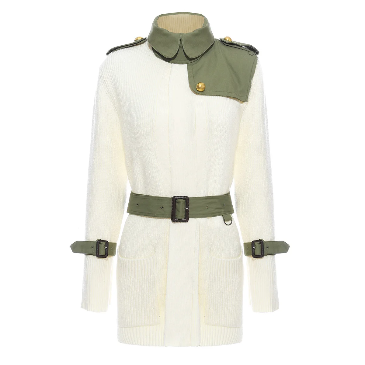 Женская зимняя меховая куртка DEAT зеленая с отложным воротником и длинными