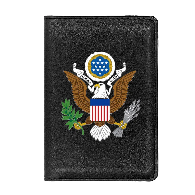 

Personalized Great Seal of the United States Printing Passport Cover Holder ID Credit Card Case Travel Leather Passport Wallet