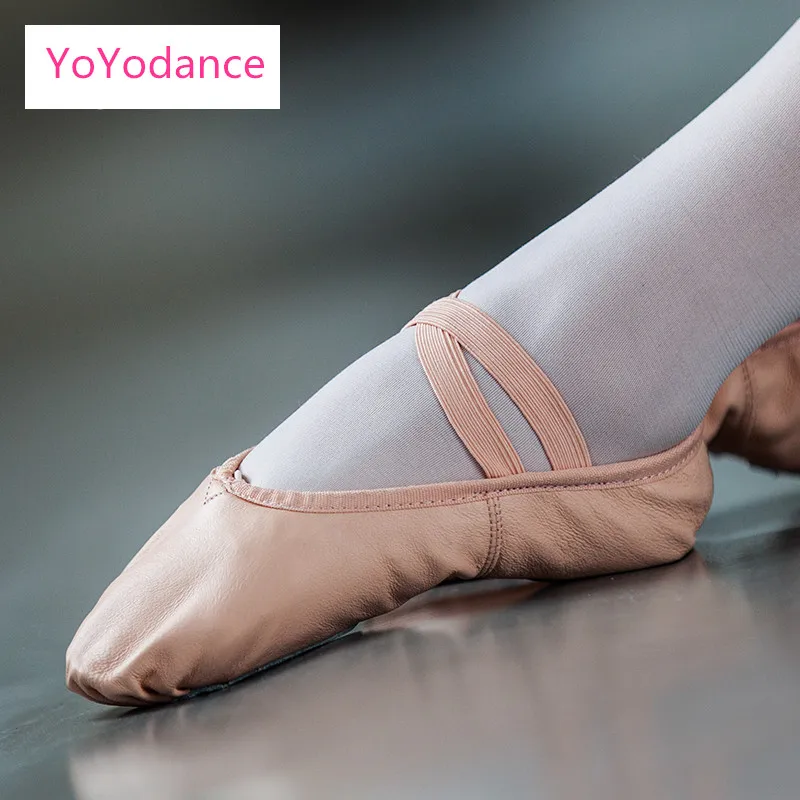 Детские балетные туфли с полной подошвой из натуральной кожи для танцев