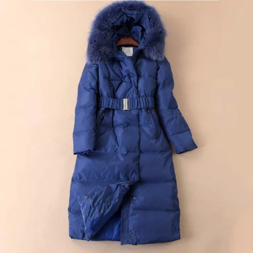 BLue Tcyeek/зимняя куртка на утином пуху для женщин, длинное пуховое пальто, женская толстая куртка, одежда для женщин, натуральный Лисий мех, с капюшоном, теплое пальто Hiver W1271 - Цвет: BLue