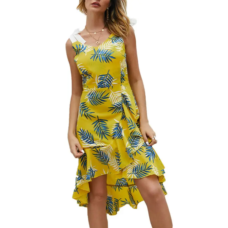 

Fashion Women Summer Casual Beach Sundress Sleeveless A Line Ladies Holiday Midi Dress