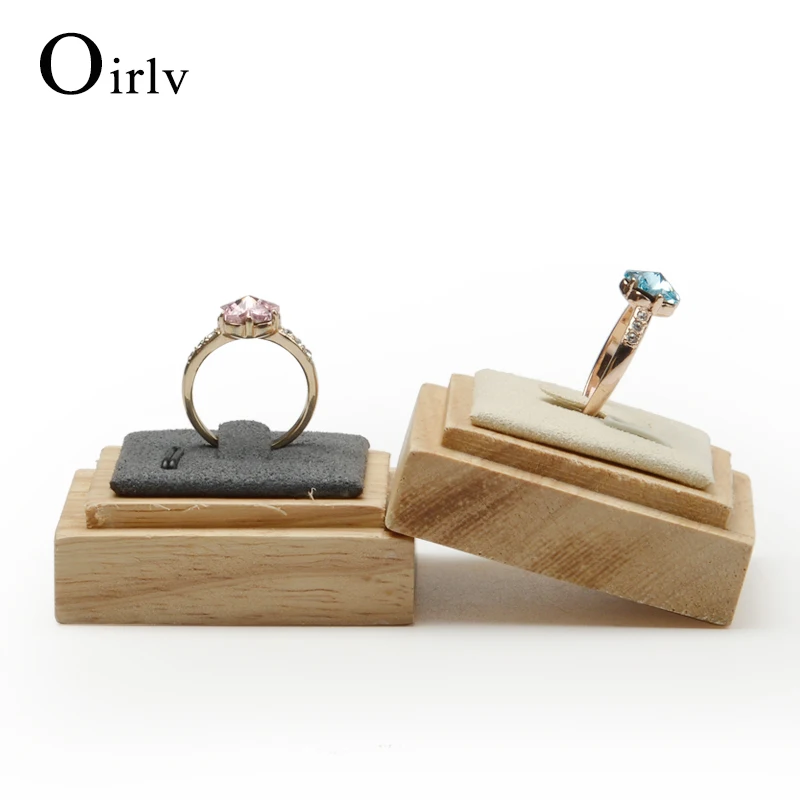 

Oirlv Solid Wood Creamy-white/Gray Ring Display Stand with Microfiber insert for Jewelry Exhibition Ring Holder Organizer