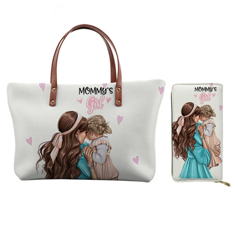 INJERSDESIGNS Fashion Super Mom&Girl Print Lady Shoulder Bags Luxury Handbags&Purse Set Females Handbag Tote Bags For Women 2020