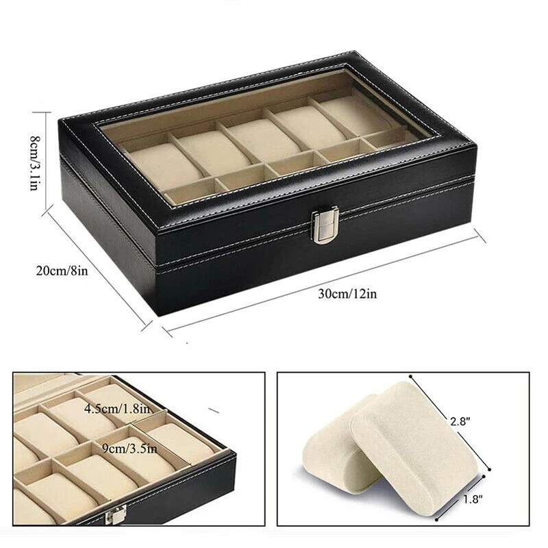 12 Grid PU Leather Watch Storage Box Jewelry Bracelet Display Organizers Stylish Wristwatch Caskets Case