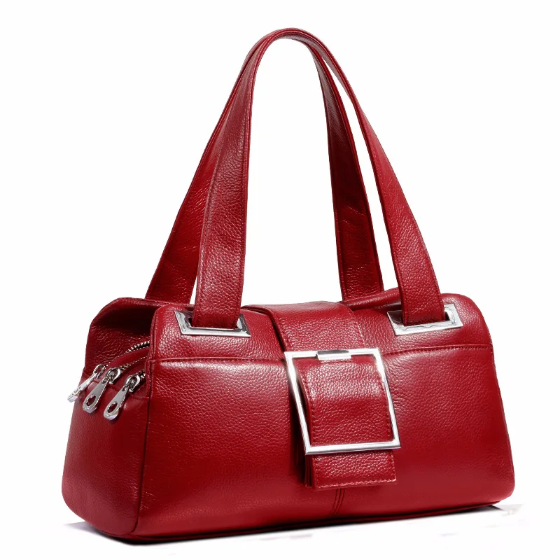 

2021 New European And American Style Real Leather Handbags All-match Pillow-Shaped Bag Middle-aged Women's Shoulder Bag LB095