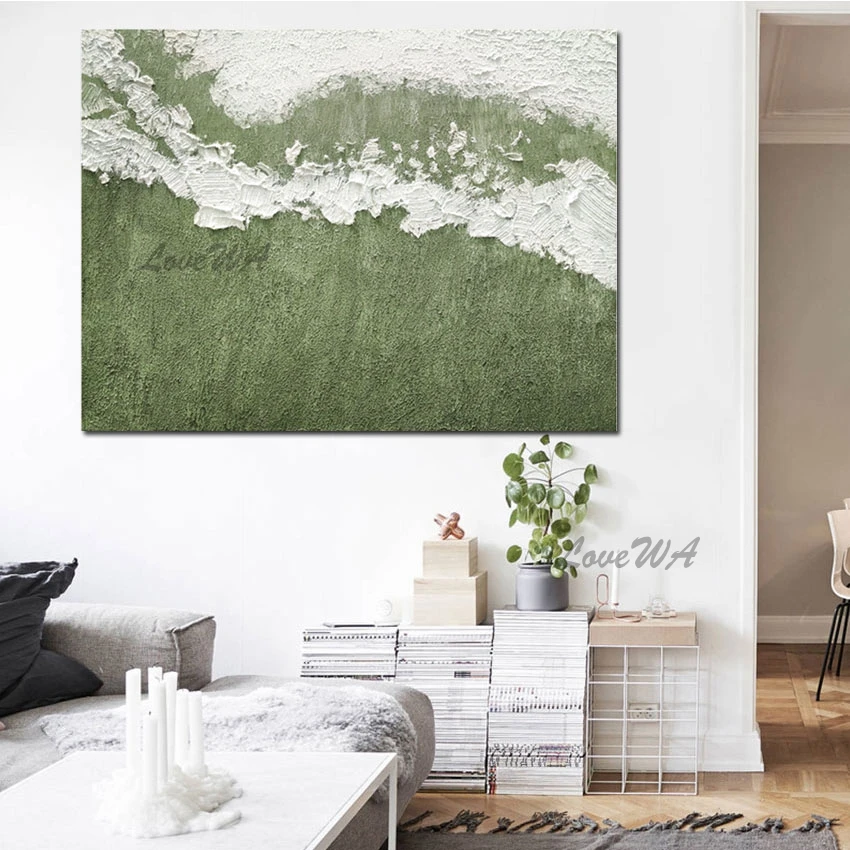 Новое поступление Современная зеленая простая абстрактная живопись холст