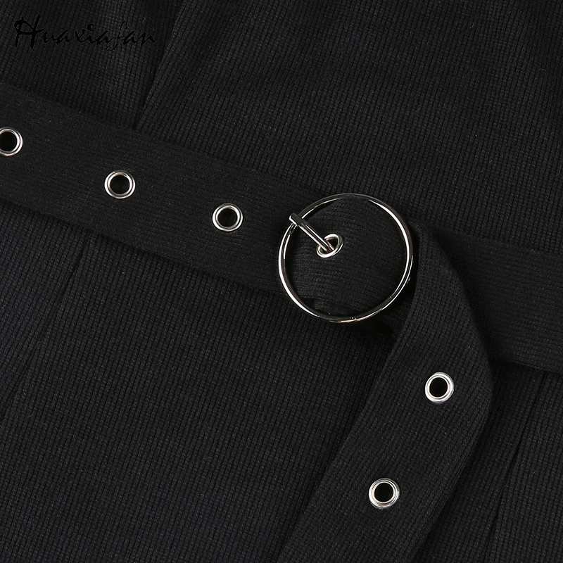 

Huaxiafan Knitted Slim Long Shirt Dress Pure with Sashes Split Sexy Party Elegant Prom Bodycon Shirtdress Female 2021 Chic