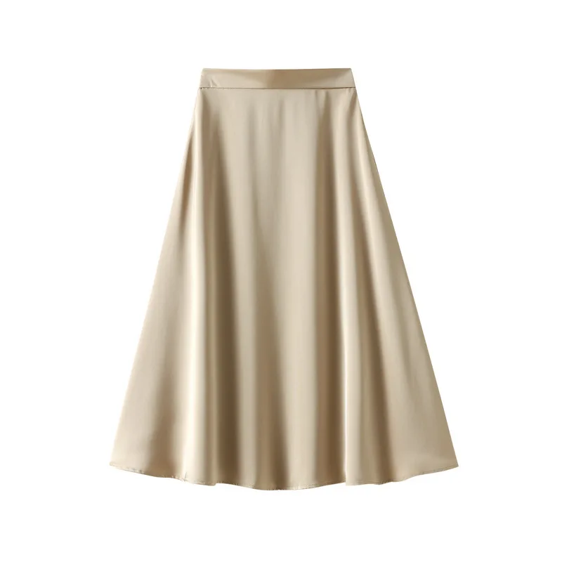 

Summer Faldas Mujer Moda 2021 Midi Skirts Womens England Office Lady Satin High Waist Simple Elegant Long Skirt Women